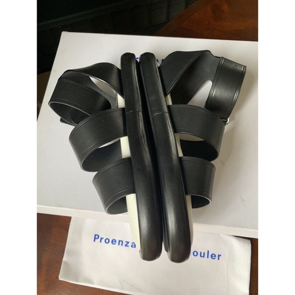 Proenza Schouler Sandals Black Leather Pipe Size 36 Chunky Flat Buckle 695 MSRP - Picture 10 of 14